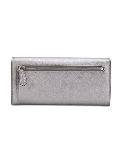Shop Prada Metallic Flap Wallet - Grey