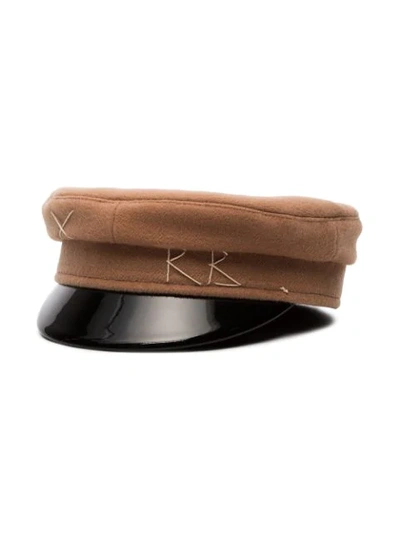 Shop Ruslan Baginskiy Brown And Black Varnished Brim Wool Hat