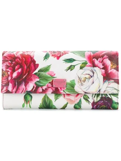 Shop Dolce & Gabbana Peony Continental Wallet - White