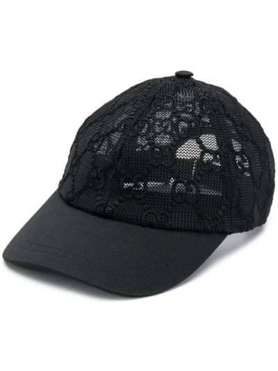 GUCCI GG EMBROIDERED BASEBALL CAP - 黑色