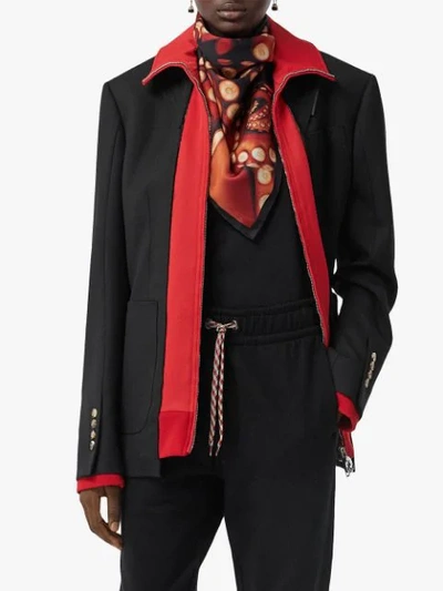 Shop Burberry Octopus And Logo Graphic Print Silk Square Scarf In Red