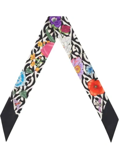 GUCCI FLORA AND G RHOMBUS PRINT NECK BOW - 黑色