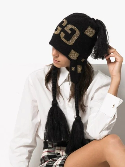 Shop Gucci Tassel Knitted Hat In Black