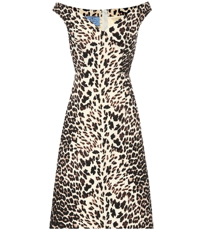 Shop Prada Leopard-print Wool Midi Dress In Beige