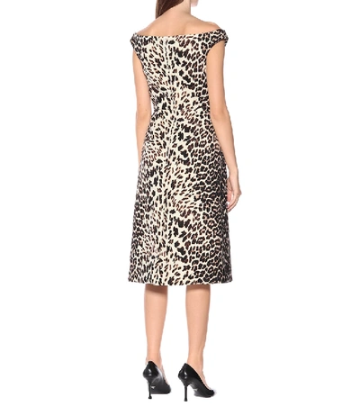 Shop Prada Leopard-print Wool Midi Dress In Beige