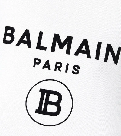 Shop Balmain Logo Cropped Cotton Sweater In White