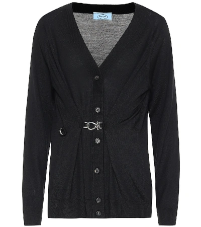 Shop Prada Wool Cardigan In Black