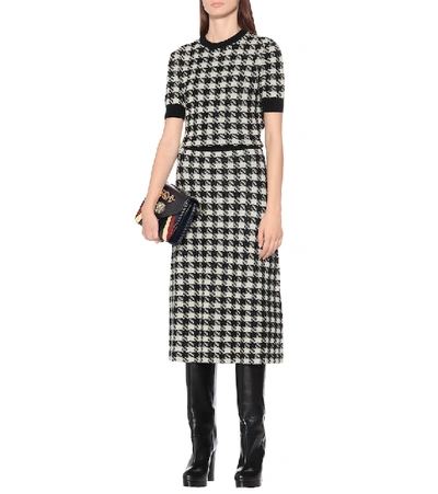 Shop Gucci Houndstooth Cashmere And Silk Skirt In Multicoloured