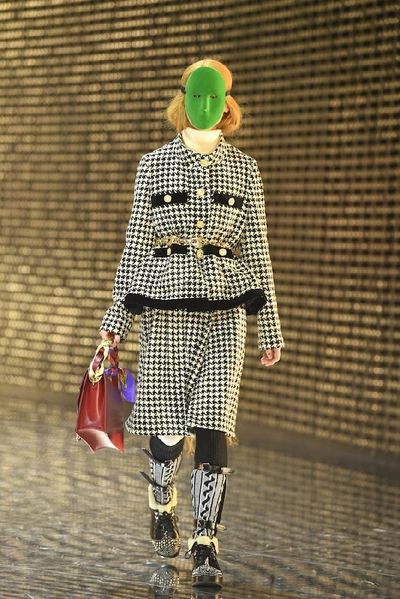 Shop Gucci Houndstooth Cashmere And Silk Skirt In Multicoloured