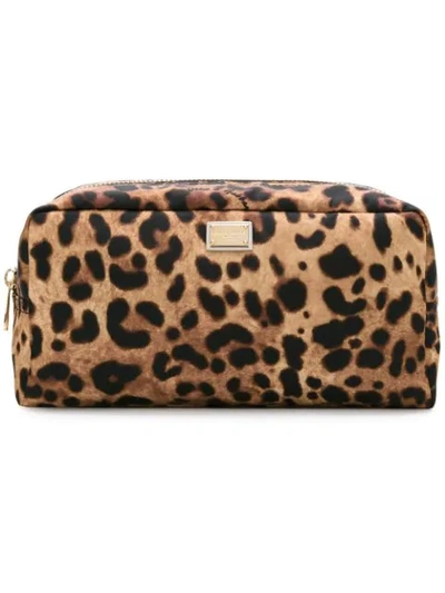 Shop Dolce & Gabbana Leopard Print Make-up Bag In Neutrals
