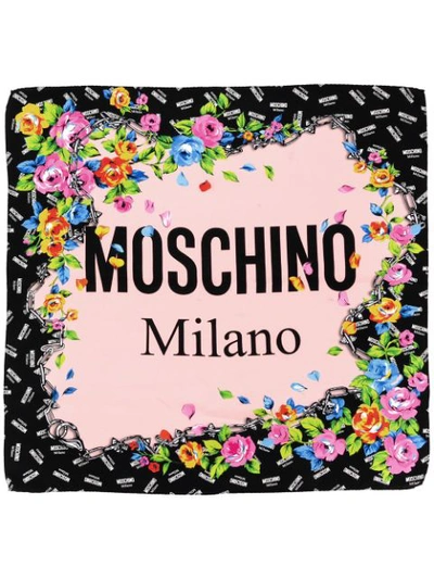 Shop Moschino Floral Milano Logo Scarf In Black