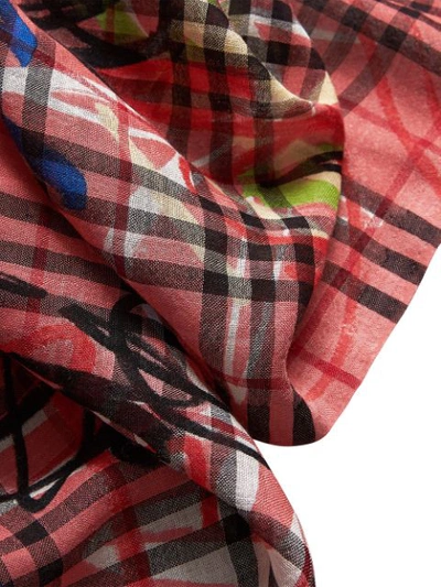 Shop Burberry Vintage Check Graffiti Scarf In Pink