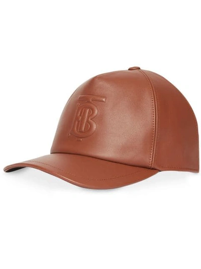 Shop Burberry Monogram Motif Leather Baseball Cap In Brown