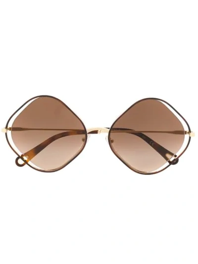 Shop Chloé Poppy Diamond-frame Sunglasses In Brown