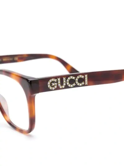 Shop Gucci Crystal-embellished Square-frame Glasses In Brown