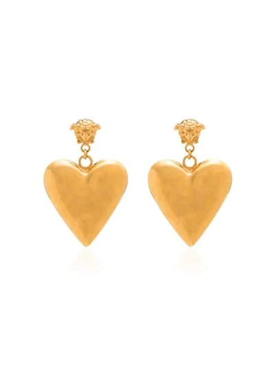 Shop Versace Tribute Heart Drop Earrings In Metallic