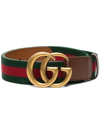 Shop Gucci Double G Buckle Web Belt In  Brown