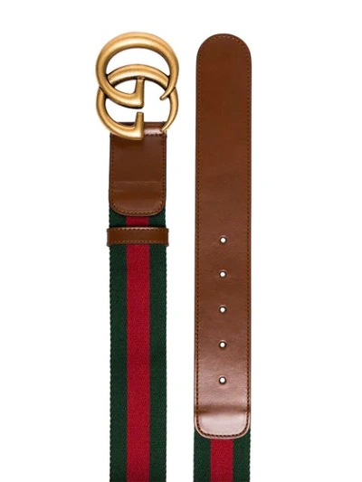 Shop Gucci Double G Buckle Web Belt In  Brown