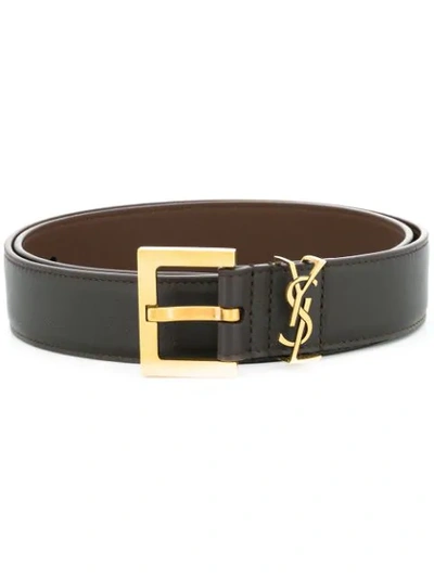 Shop Saint Laurent Logo Plaque Belt In Brown