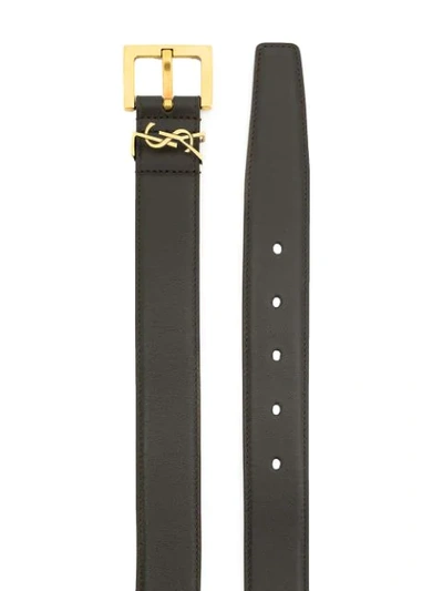 Shop Saint Laurent Logo Plaque Belt In Brown