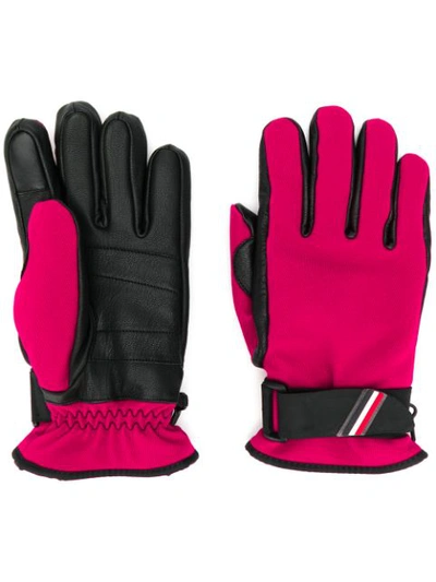 Shop Moncler Leather Panel Gloves In Pink