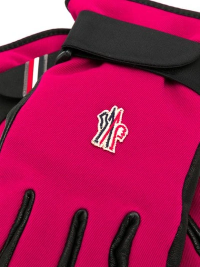 Shop Moncler Leather Panel Gloves In Pink