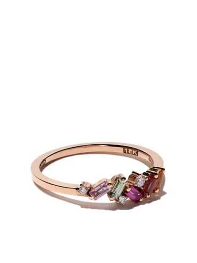 Shop Suzanne Kalan 18kt Rose Gold, Diamond And Sapphire Mini Rainbow Fireworks Ring