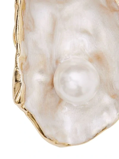 Shop Burberry Faux Pearl Detail Gold-plated Oyster Earrings In White