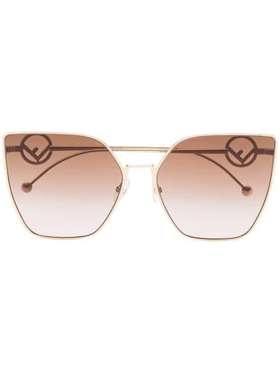 Shop Fendi Eyewear Gold Tone Oversized Square Logo Arm Sunglasses - Pink
