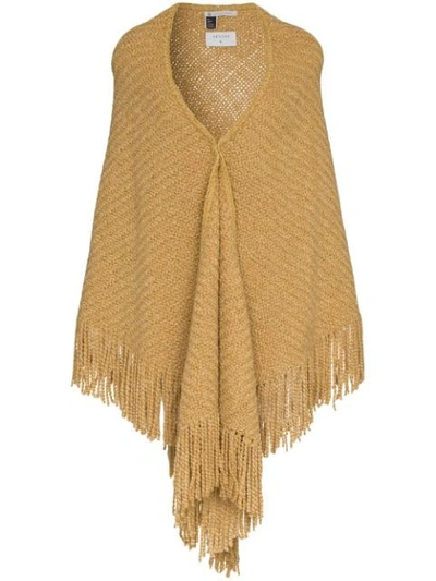 Shop Aessai Camel Merino And Linen Shawl Scarf - Yellow