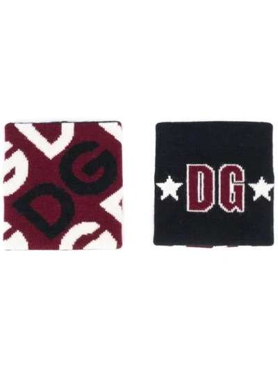 Shop Dolce & Gabbana Jacquard Dg Logo Wristbands In Red