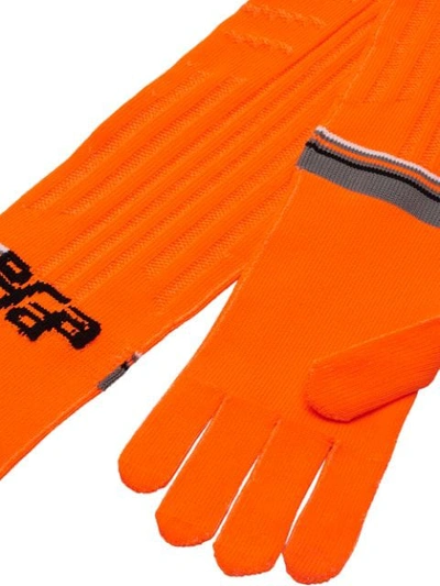 Shop Prada Logo Knit Gloves - Orange