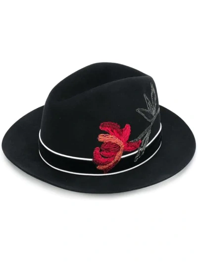 Shop Ermanno Scervino Embroidered Fedora Hat In Black