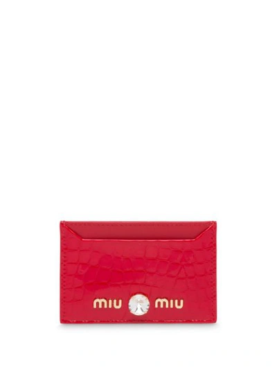 Shop Miu Miu Kartenetui Mit Kroko-print In Red