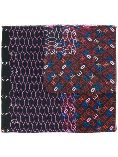 Shop Kenzo Multi Print Scarf In Black