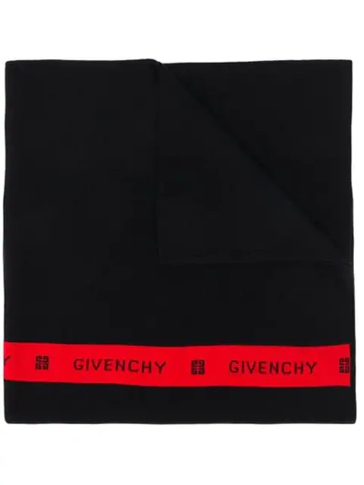 Shop Givenchy Logo Stripe Knit Scarf In Black