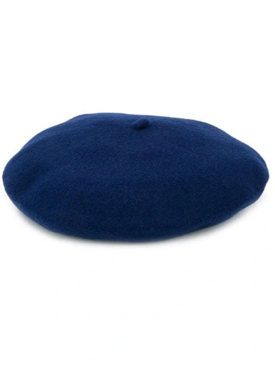 Shop Celine Knitted Beret Hat In Blue