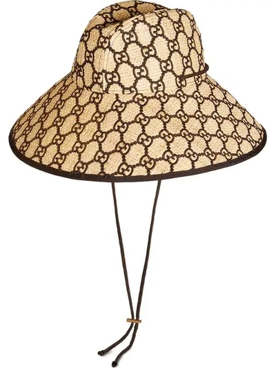 Shop Gucci Hat With Interlocking G Motif In Neutrals