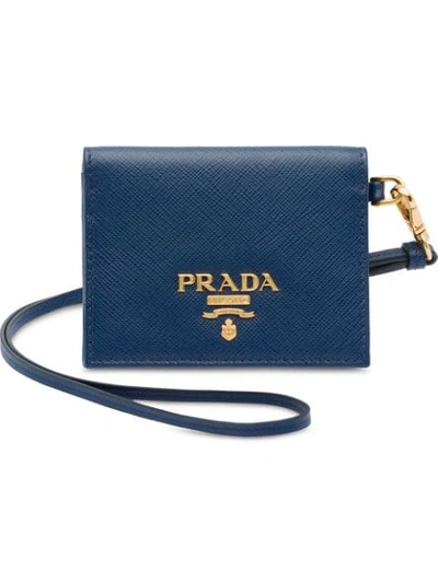 Shop Prada Logo-plaque Id Lanyard In Blue