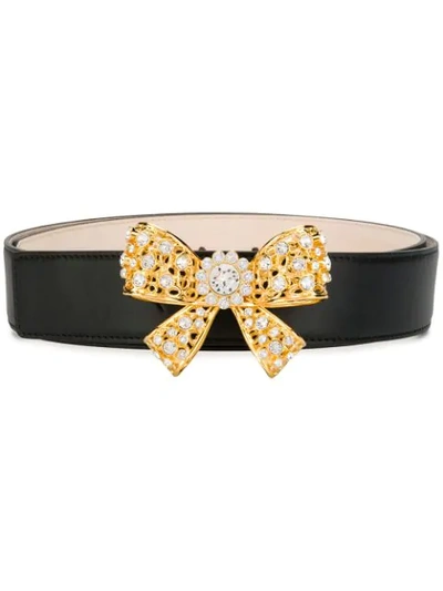 Shop Versace Bow Embellished Belt In Black