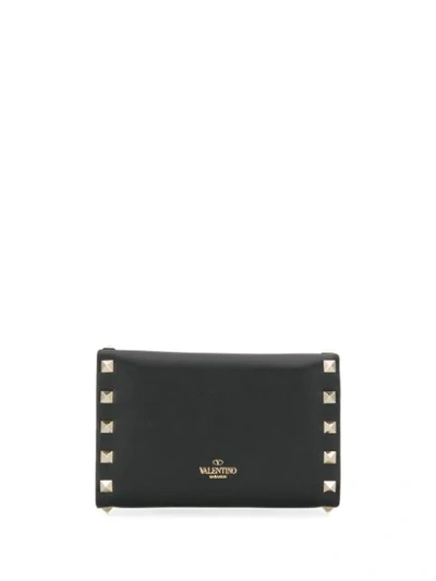 Shop Valentino Garavani Rockstuds Flap Wallet In 黑色