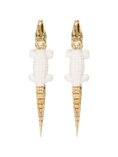 Shop Bibi Van Der Velden Crocodile-motif Hanging Earrings In Gold