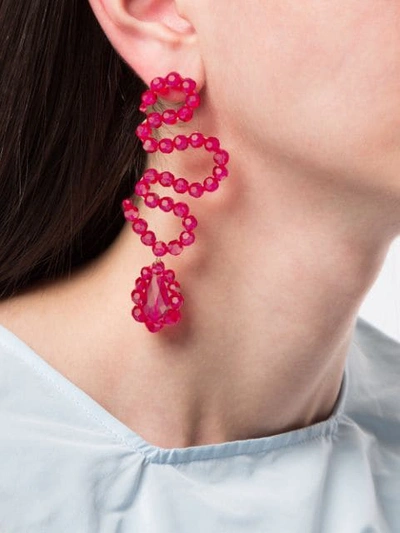 Shop Simone Rocha Curved Drop Earrings In Red
