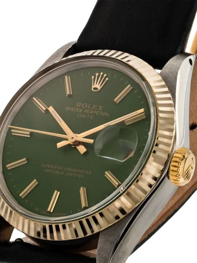 Shop La Californienne Gilt Green Navy Rolex Oyster Perpetual Date Two-tone Watch 42mm