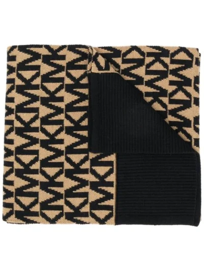 Shop Michael Michael Kors Logo Embroidered Scarf In Black