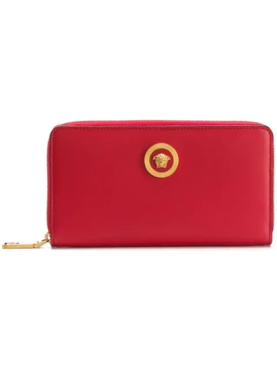 Shop Versace Tribute All-around Zipped Wallet - Red