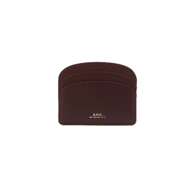 Shop Apc Half-moon Leather Card Holder In Bordeaux