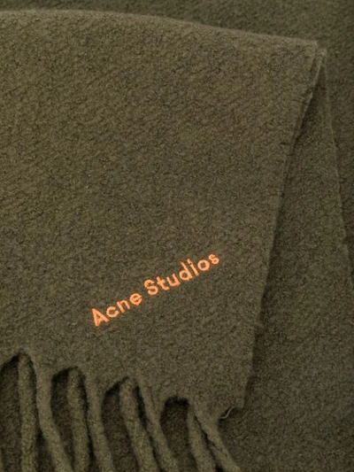 Shop Acne Studios Logo Fringed Scarf In Green