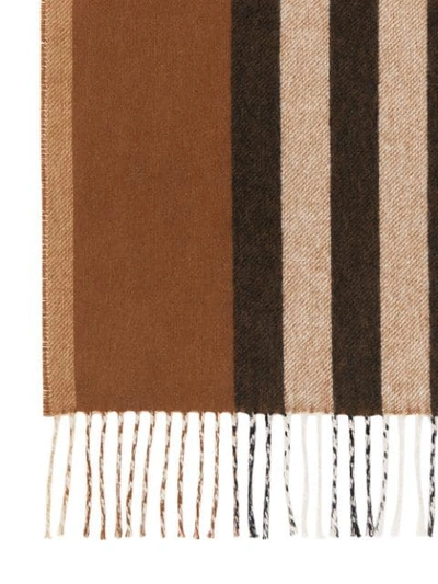 Shop Burberry Reversible Icon Stripe Cashmere Scarf In Brown