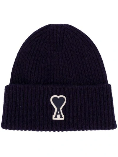 Shop Ami Alexandre Mattiussi Ribbed Beanie Ami De Coeur Patch In Blue